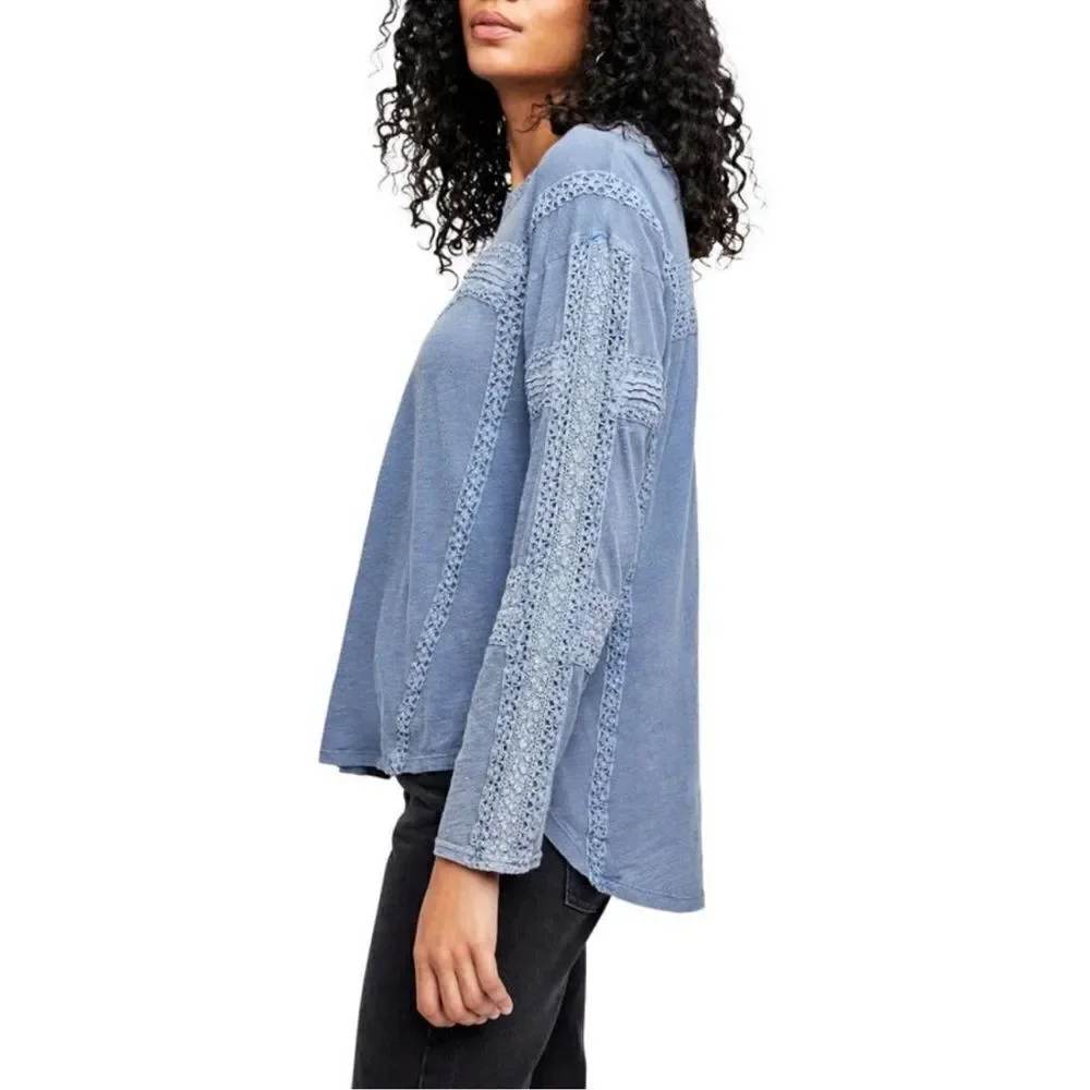 Free People Boy Meets Crochet Long Sleeve Top NWT